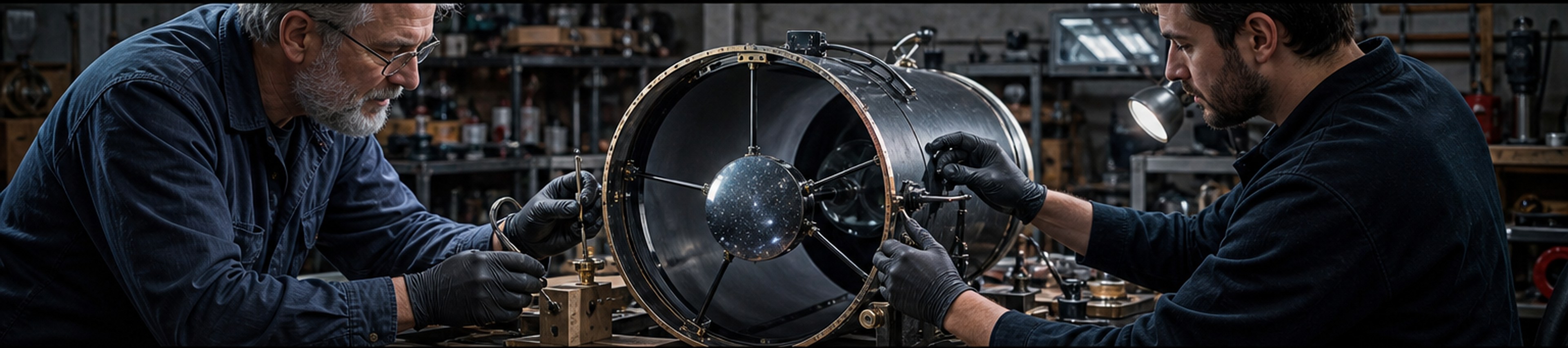 Technicians restoring a telescope primary mirror — precision workshop
